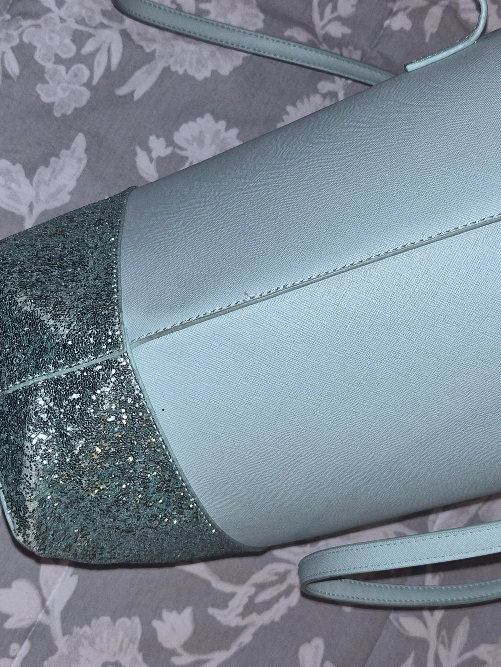 Kate Spade Mint Green Glitter Bottom Tote And Matching Wallet